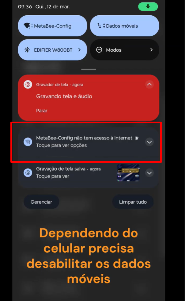 Notificação rede sem internet